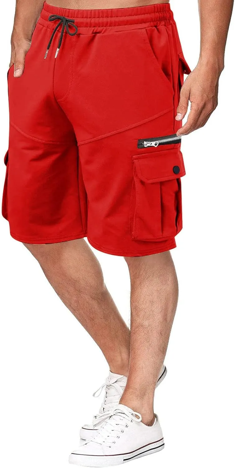 Muscularfit Shorts Men Casual Cotton Gym Athletic Workout Cargo Shorts Summer Fashion Drawstring Stretch Multi Pockets Shorts