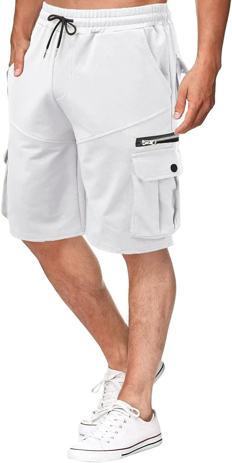 Muscularfit Shorts Men Casual Cotton Gym Athletic Workout Cargo Shorts Summer Fashion Drawstring Stretch Multi Pockets Shorts
