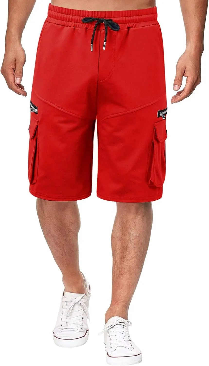 Muscularfit Shorts Men Casual Cotton Gym Athletic Workout Cargo Shorts Summer Fashion Drawstring Stretch Multi Pockets Shorts