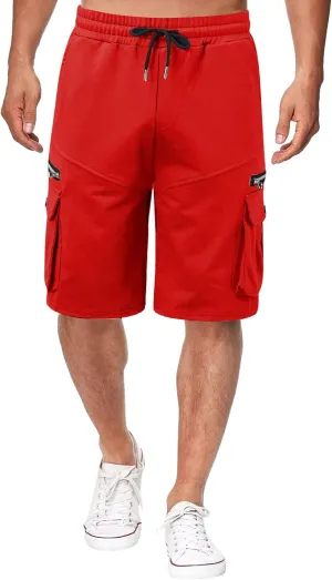 Muscularfit Shorts Men Casual Cotton Gym Athletic Workout Cargo Shorts Summer Fashion Drawstring Stretch Multi Pockets Shorts