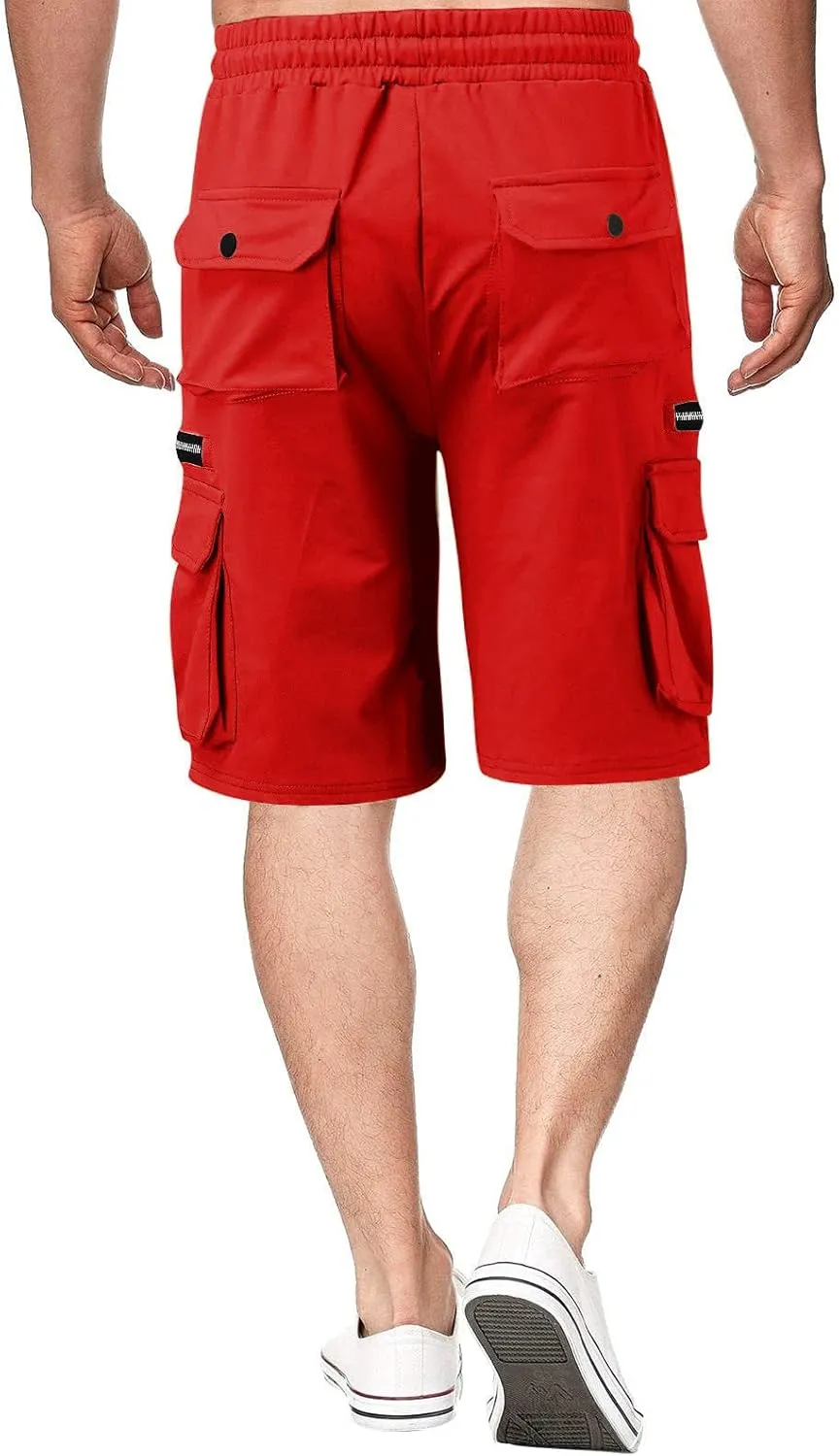 Muscularfit Shorts Men Casual Cotton Gym Athletic Workout Cargo Shorts Summer Fashion Drawstring Stretch Multi Pockets Shorts