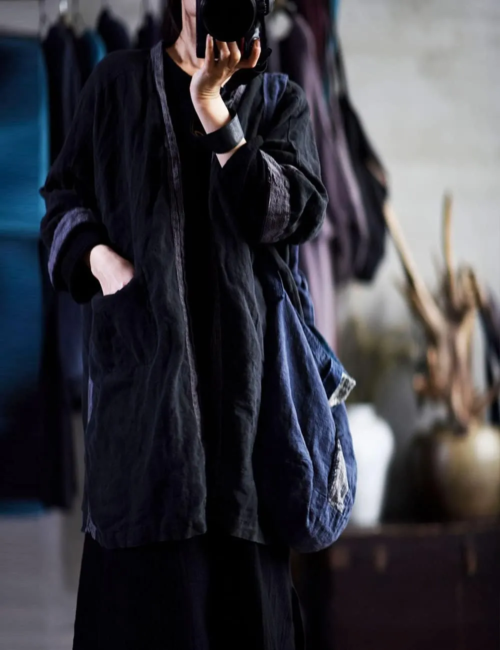 NFYM Wome's Long Trench Coat 100% Linen Lighweight Open Front Cardigan Patchwork Irregular Vintage Loose Windbreaker