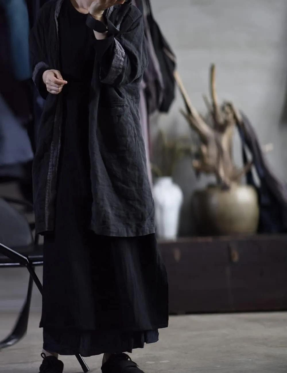 NFYM Wome's Long Trench Coat 100% Linen Lighweight Open Front Cardigan Patchwork Irregular Vintage Loose Windbreaker