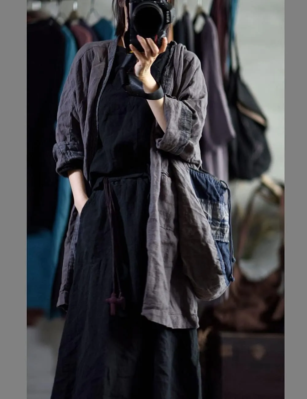 NFYM Wome's Long Trench Coat 100% Linen Lighweight Open Front Cardigan Patchwork Irregular Vintage Loose Windbreaker