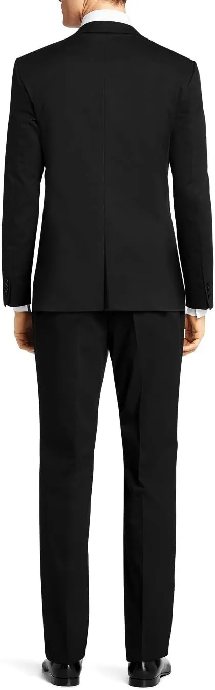 Nicoletti Men's Two Button Stretch Slim Fit Suit Ticket Pocket Jacket with Pant