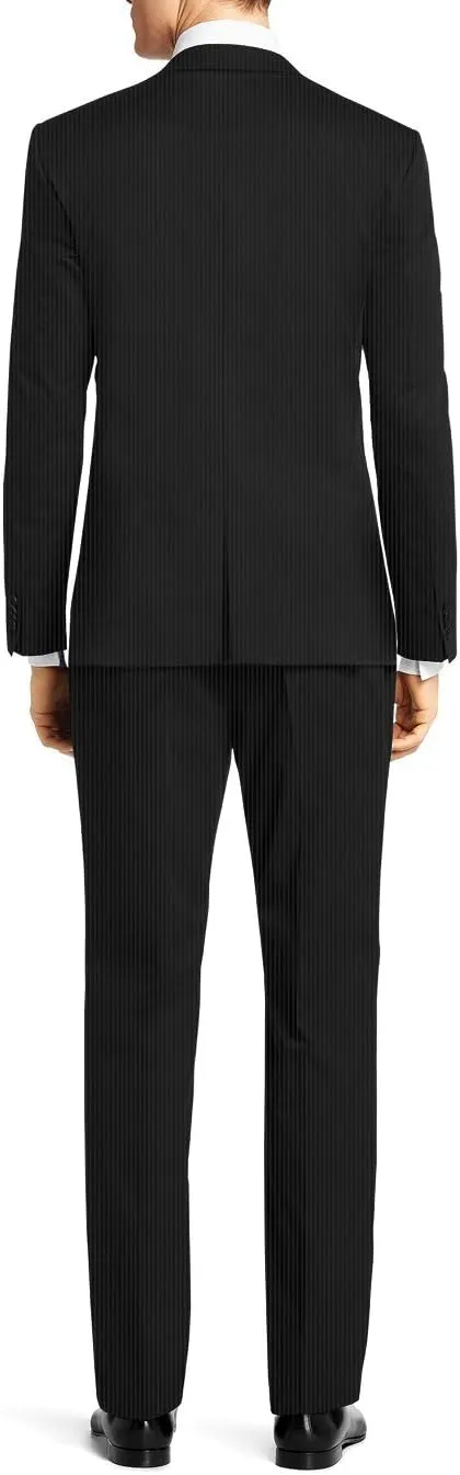 Nicoletti Men's Two Button Stretch Slim Fit Suit Ticket Pocket Jacket with Pant