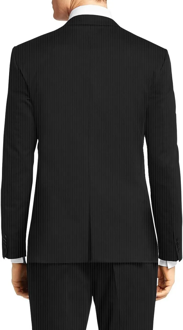 Nicoletti Men's Two Button Stretch Slim Fit Suit Ticket Pocket Jacket with Pant