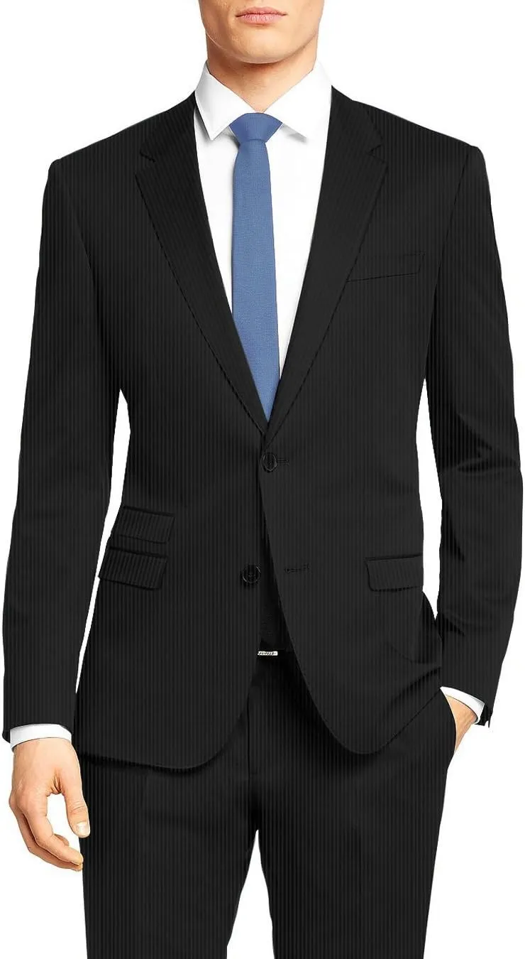 Nicoletti Men's Two Button Stretch Slim Fit Suit Ticket Pocket Jacket with Pant