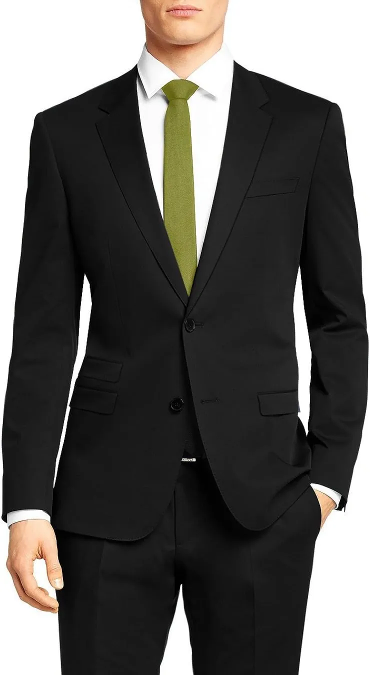 Nicoletti Men's Two Button Stretch Slim Fit Suit Ticket Pocket Jacket with Pant