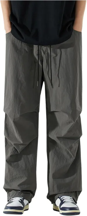 Pants for Mens Elastic Waist Drawstring Straight Leg Trouser Loose Fit Lightweight Casual Yoga Trousers with Pockets