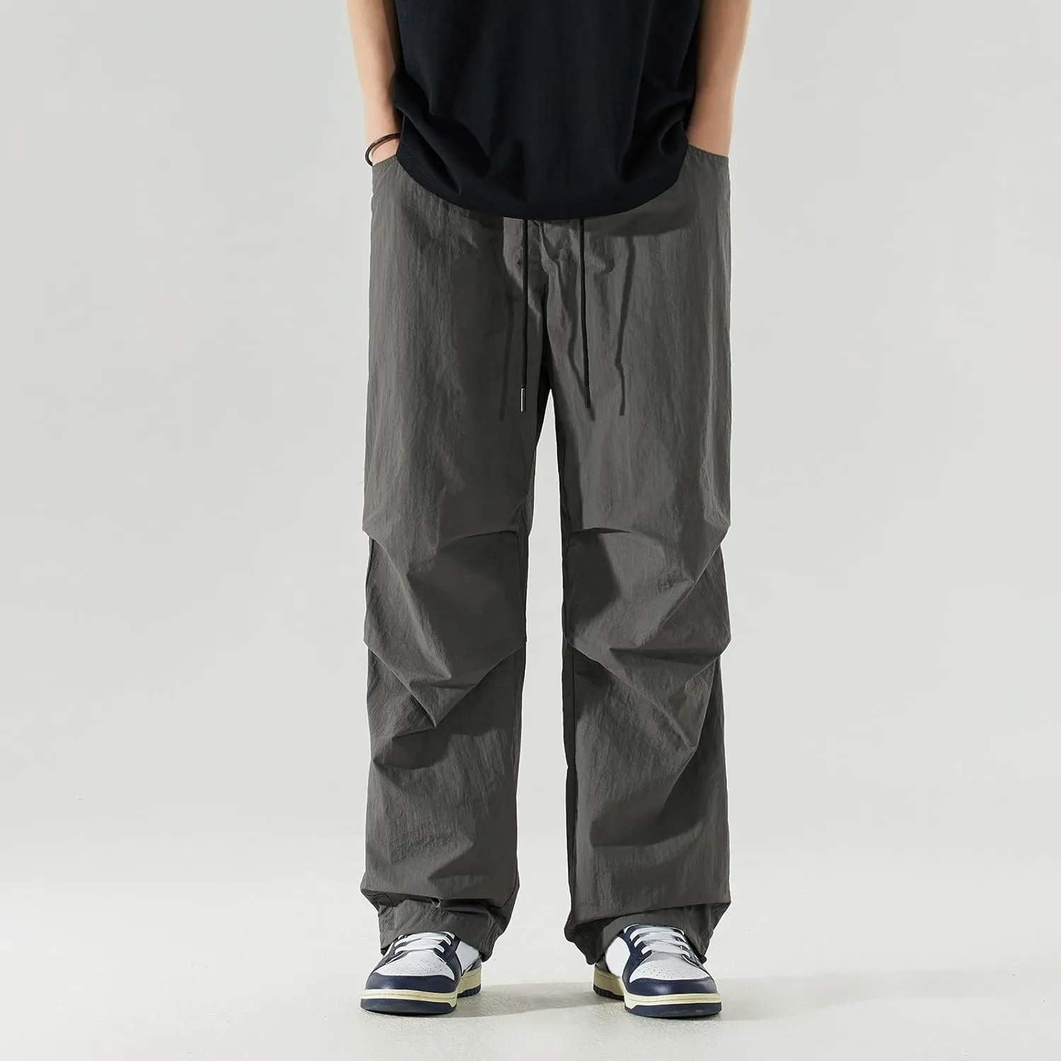 Pants for Mens Elastic Waist Drawstring Straight Leg Trouser Loose Fit Lightweight Casual Yoga Trousers with Pockets
