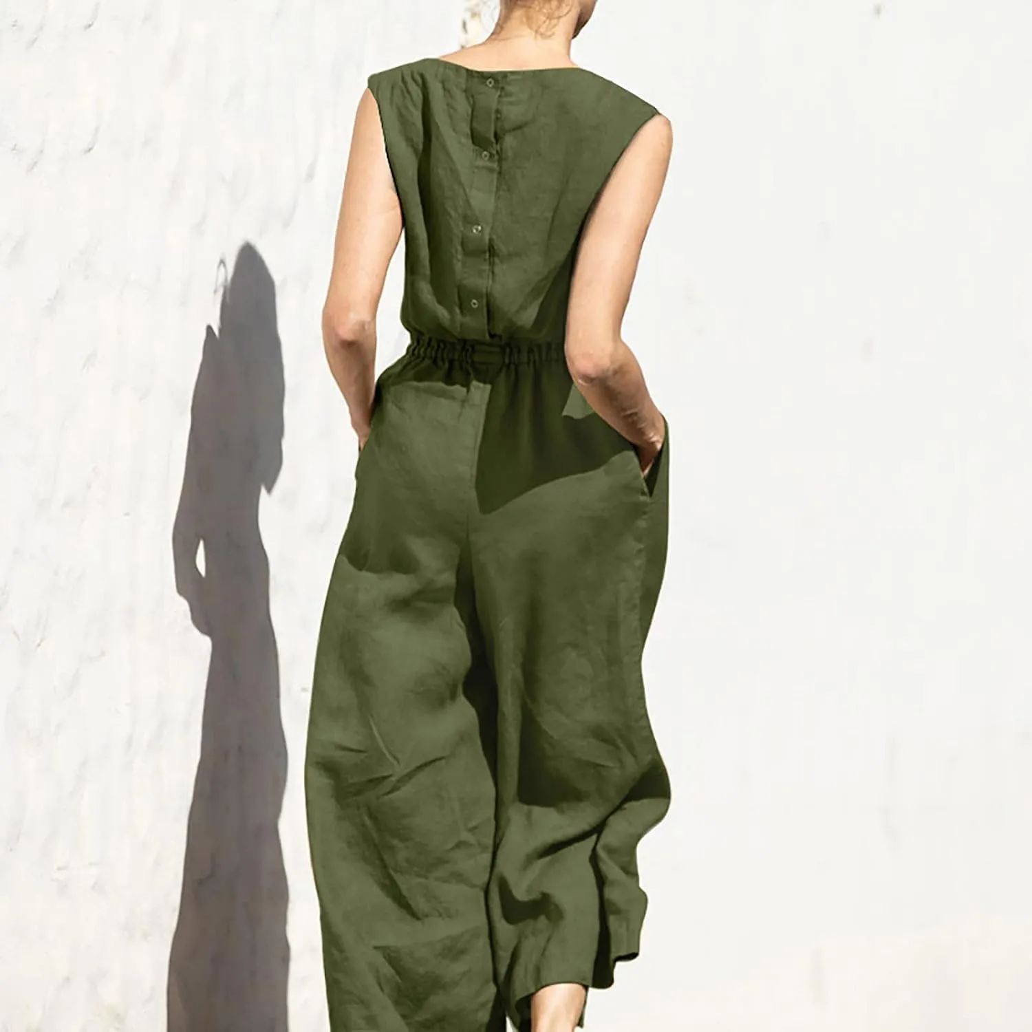 Pants for Women Fall Summer Linen Loose Fit Straight Leg Plain Overalls Pants One Piece Women 2024 Y2K