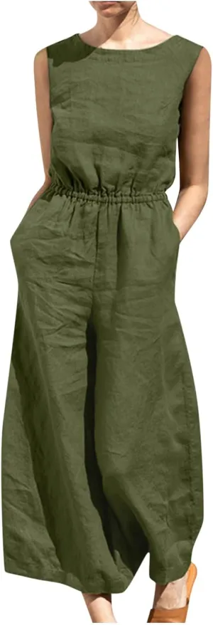 Pants for Women Fall Summer Linen Loose Fit Straight Leg Plain Overalls Pants One Piece Women 2024 Y2K