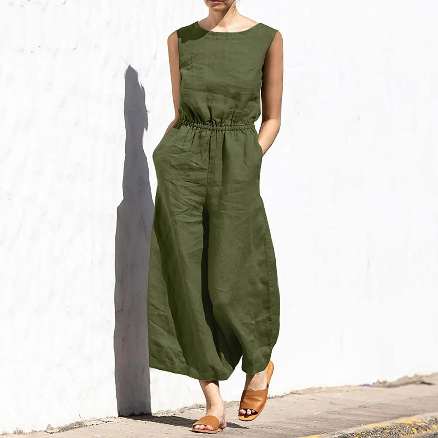 Pants for Women Fall Summer Linen Loose Fit Straight Leg Plain Overalls Pants One Piece Women 2024 Y2K