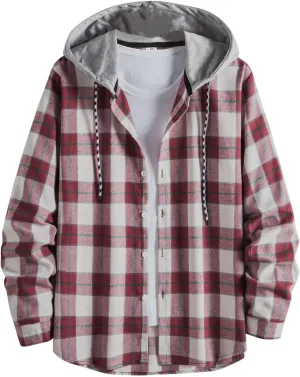 Plaid Hoodies Jackets for Men Regular Fit Long Sleeve Full-Zip Fleece Lined Casual Plaid Jacket Patchwork Color Block