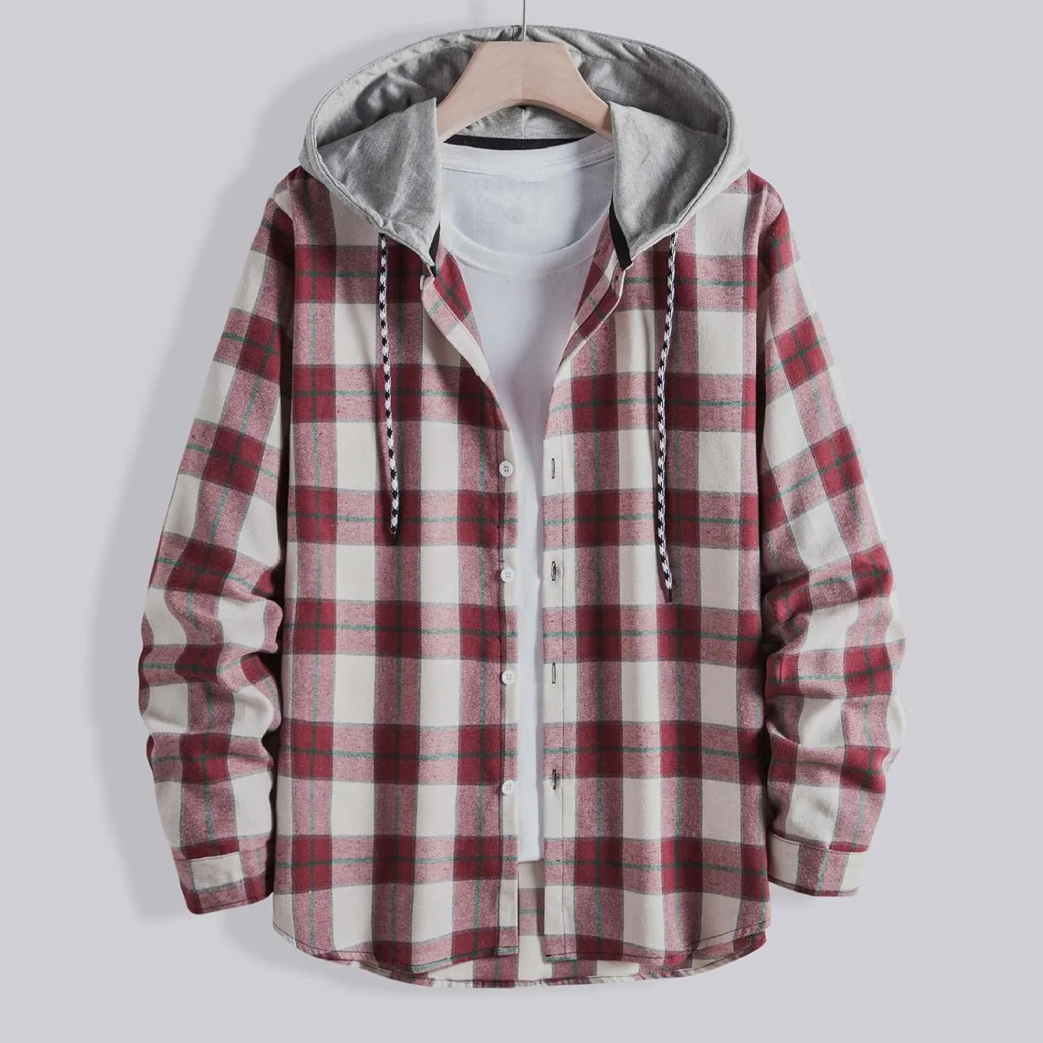 Plaid Hoodies Jackets for Men Regular Fit Long Sleeve Full-Zip Fleece Lined Casual Plaid Jacket Patchwork Color Block