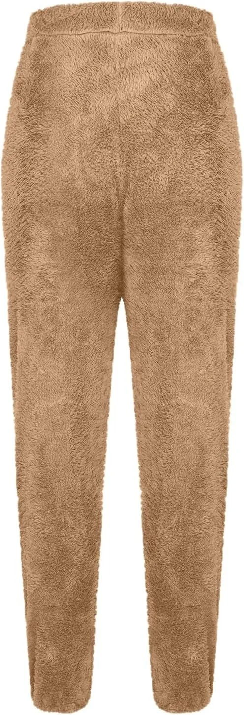 Plus Size Pajamas Pants for Women Fleece Pajama Bottoms Sleepwear Solid Color Plush Winter Cozy Lounge Pants