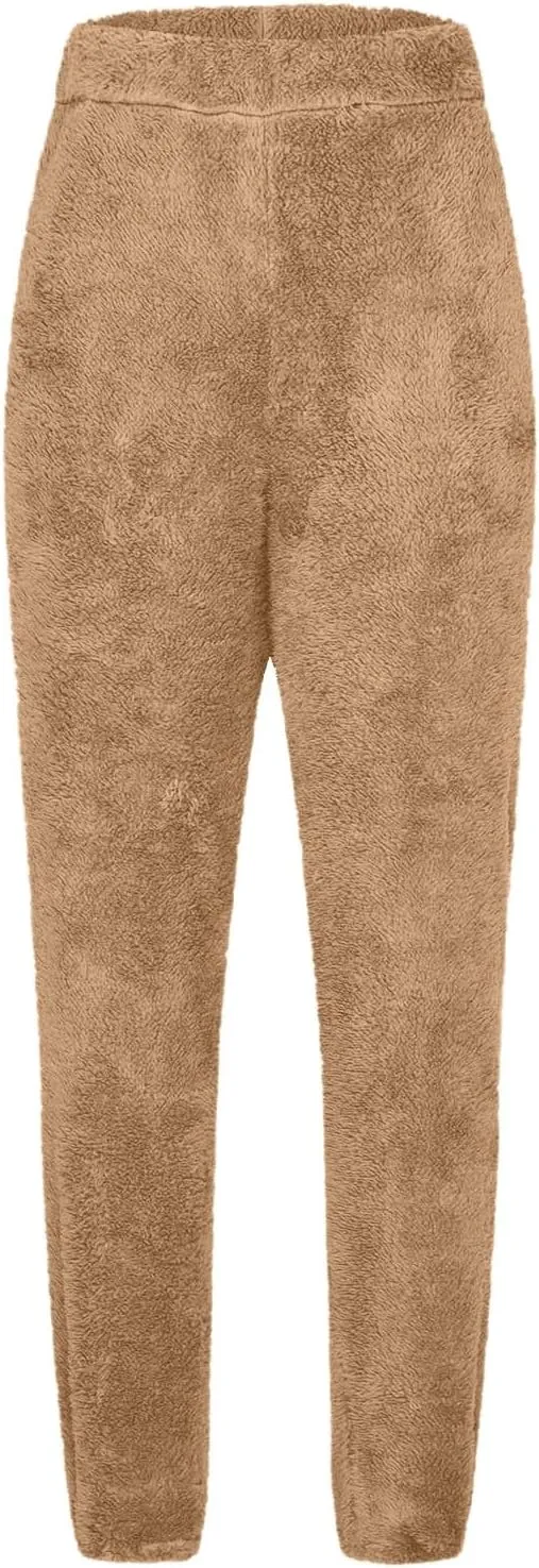 Plus Size Pajamas Pants for Women Fleece Pajama Bottoms Sleepwear Solid Color Plush Winter Cozy Lounge Pants