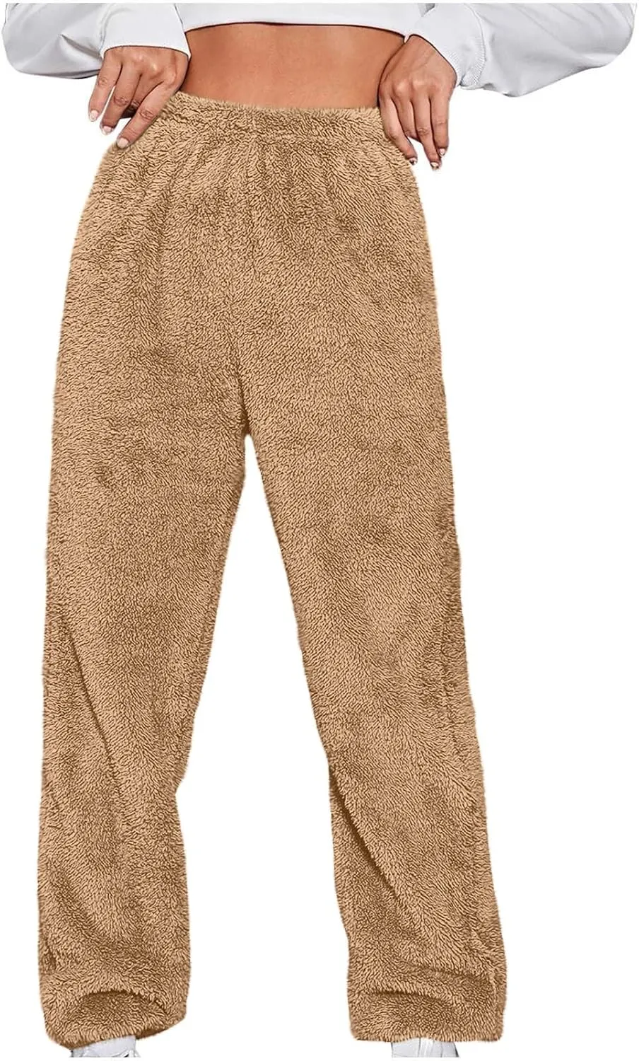 Plus Size Pajamas Pants for Women Fleece Pajama Bottoms Sleepwear Solid Color Plush Winter Cozy Lounge Pants