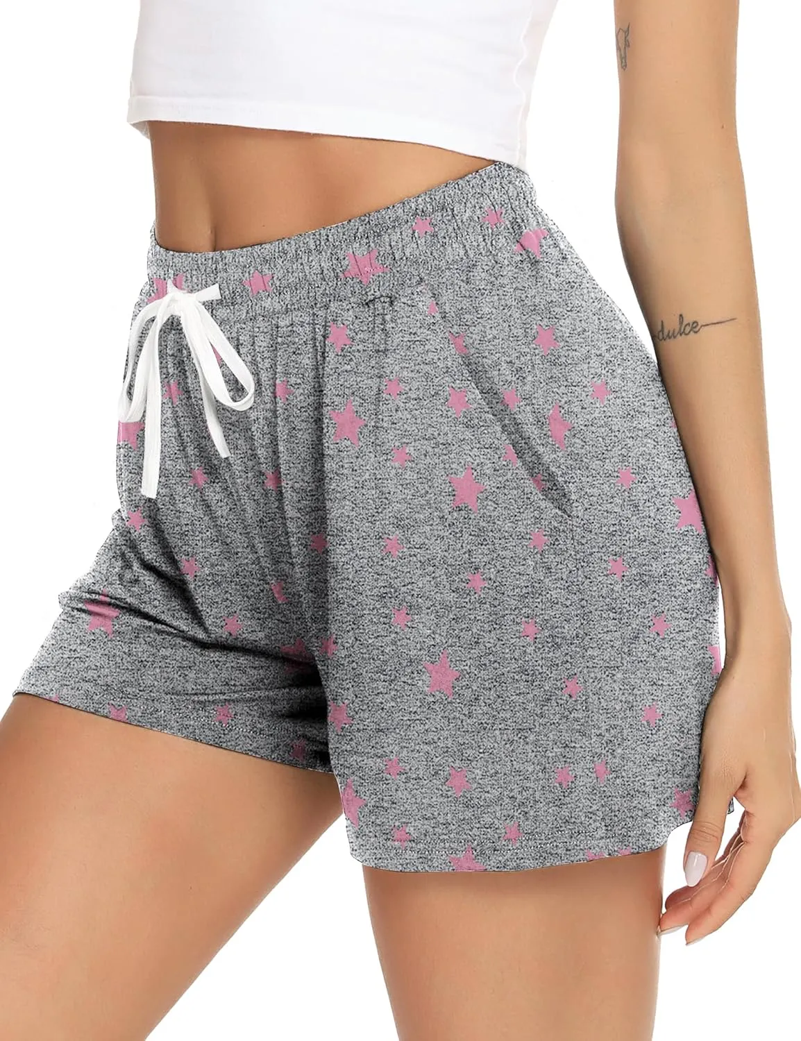 Prosoft&Hawiton Womens Cotton Pajama Shorts Comfy Sleeping Shorts Sleepwear Lounge Pj Bottoms with Drawstring & Pockets