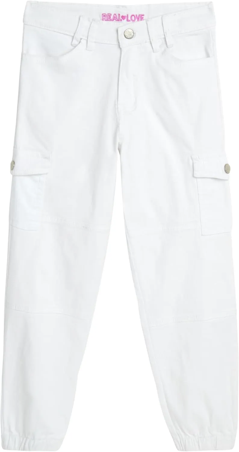 Real Love Girls' Pants - Casual Twill Cargo Jogger Pants - Lightweight Cargo Pants with Pockets (7-16)