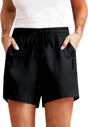 Running Shorts for Women Casual Summer Drawstring Beeswan Stretch Shorts Baggy Quick Dry Hiking Shorts with Pockets