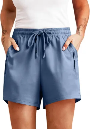 Running Shorts for Women Casual Summer Drawstring Beeswan Stretch Shorts Baggy Quick Dry Hiking Shorts with Pockets