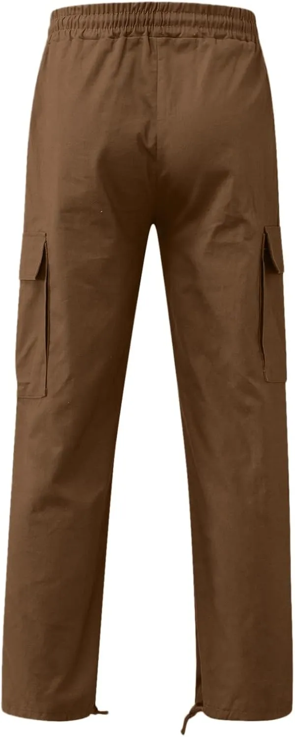 sdbrld Cargo Pants For Men Mens Relaxed Fit Beach Pants Trendy Streetwear Baggy Trousers Cargo Pants with Zipper Pockets