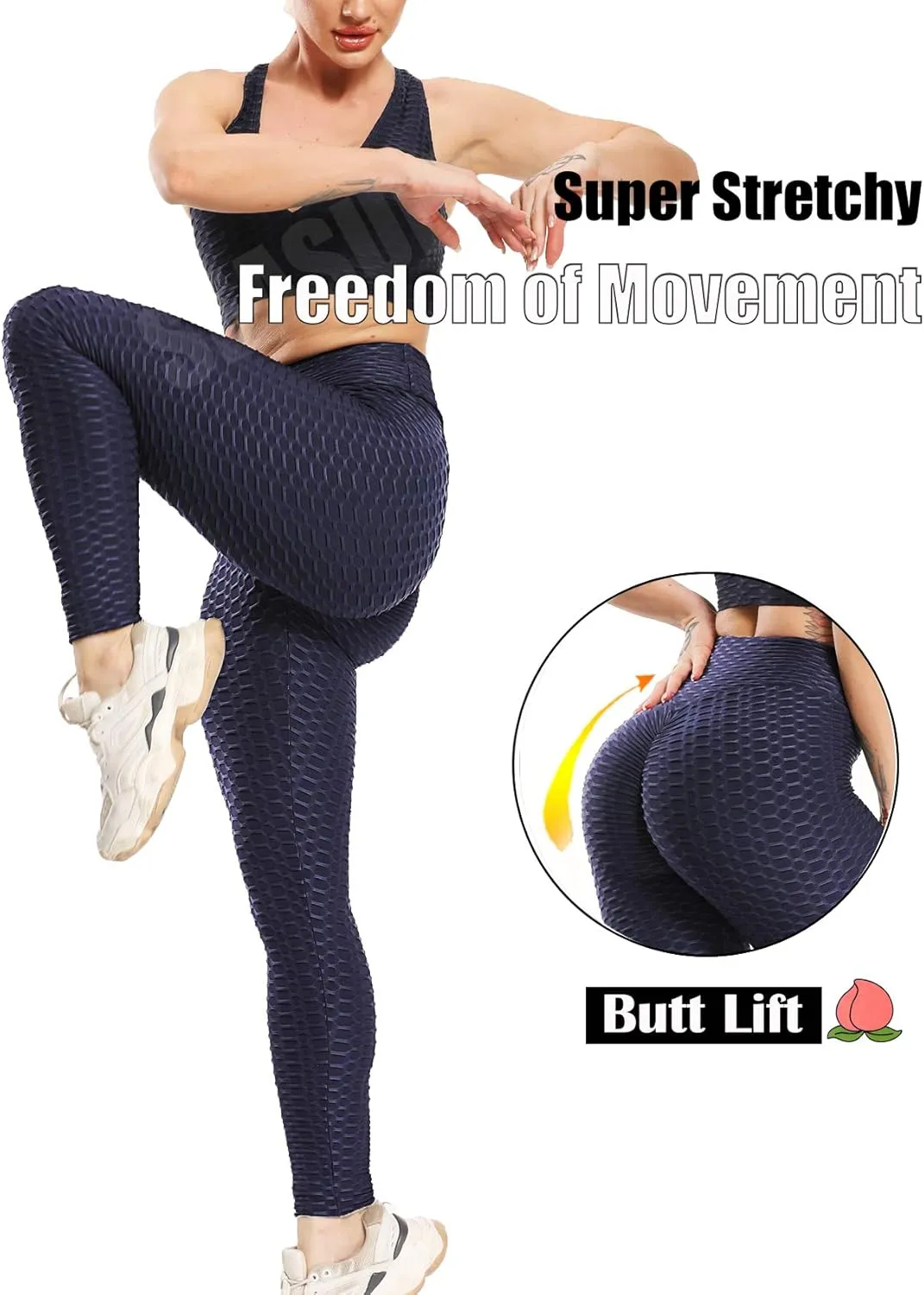 SEASUM Women High Waisted Workout Yoga Pants Butt Lifting Scrunch Booty Leggings Tummy Control Anti Cellulite Textured Tights