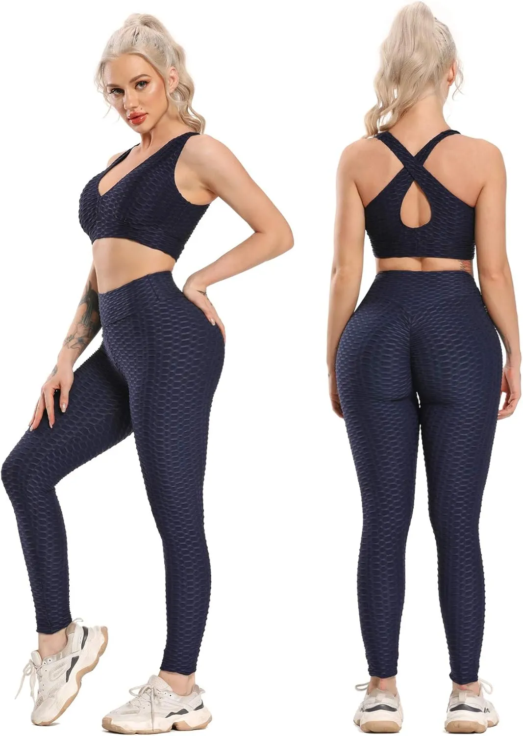 SEASUM Women High Waisted Workout Yoga Pants Butt Lifting Scrunch Booty Leggings Tummy Control Anti Cellulite Textured Tights