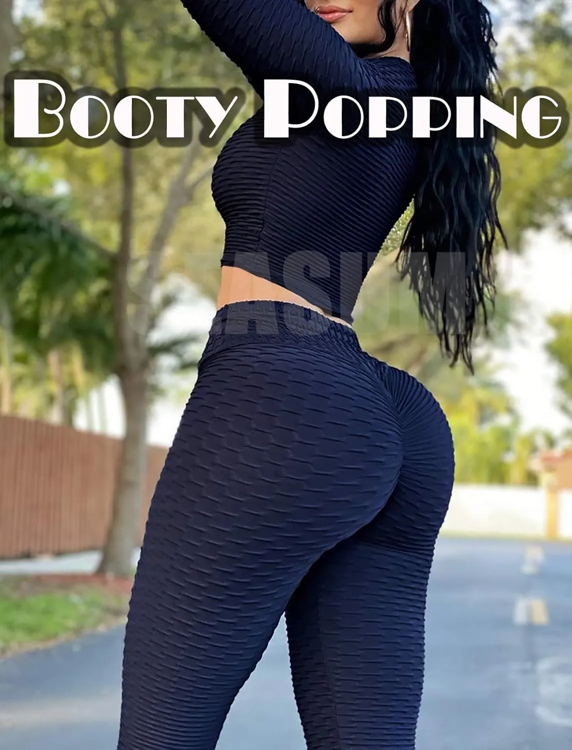 SEASUM Women High Waisted Workout Yoga Pants Butt Lifting Scrunch Booty Leggings Tummy Control Anti Cellulite Textured Tights