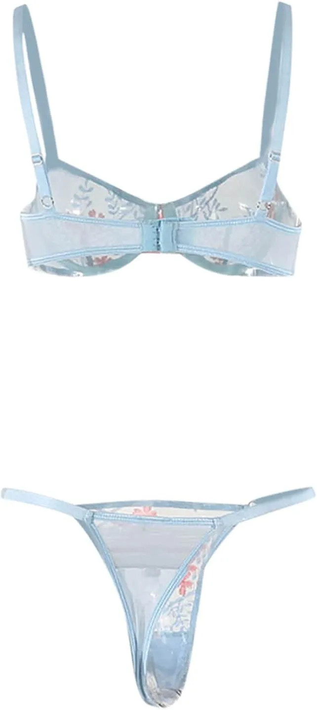 Sexy Lingerie for Women Embroidery Lace Floral Bra and Sexy Panties 2 Pieces Set Strap Bralette Babydoll Underwear