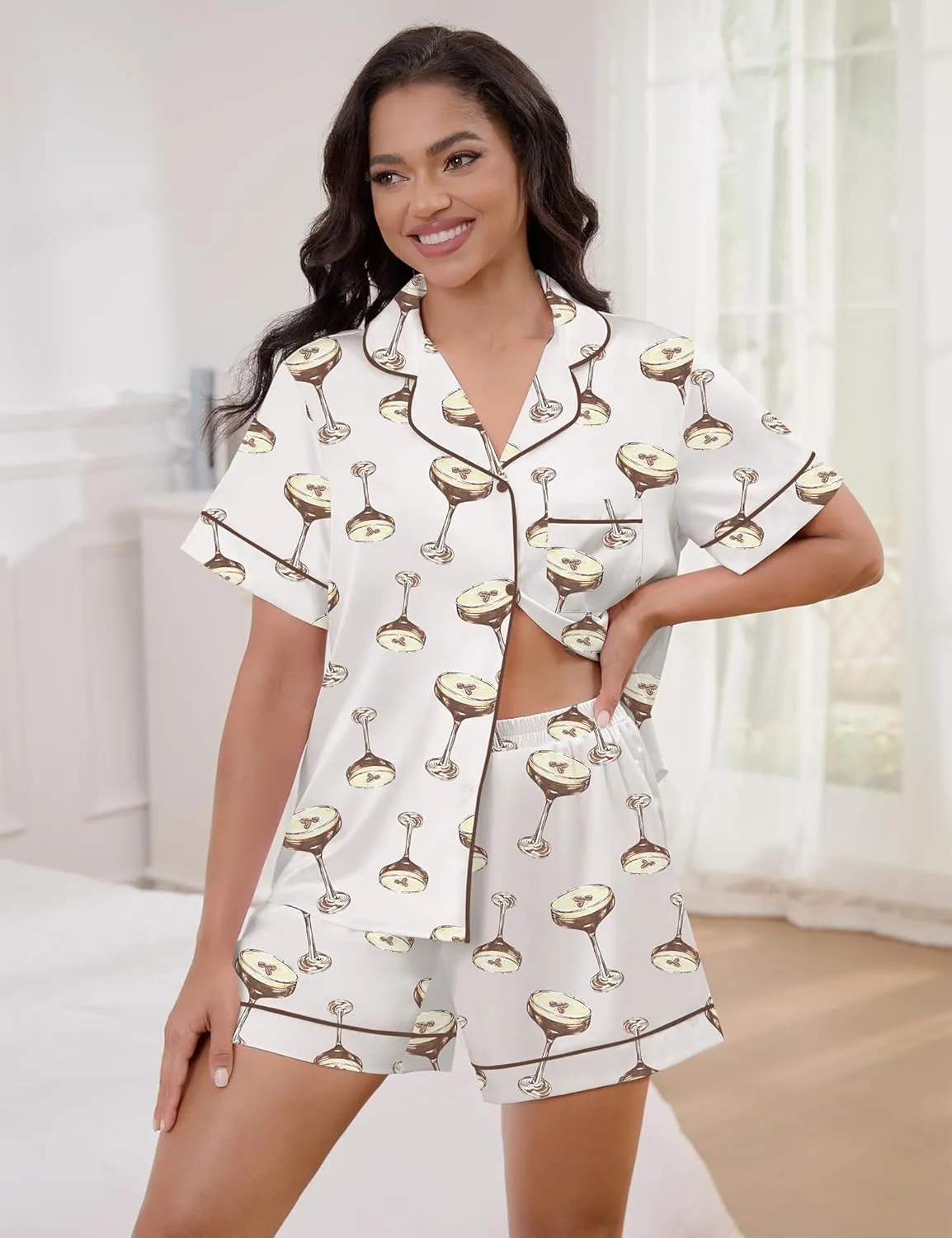 SHESHOW Funny Graphic Pajamas for Women Set Button Down Short Sleeve Top and Shorts Pjs Sets Sleepwear XS-XXL