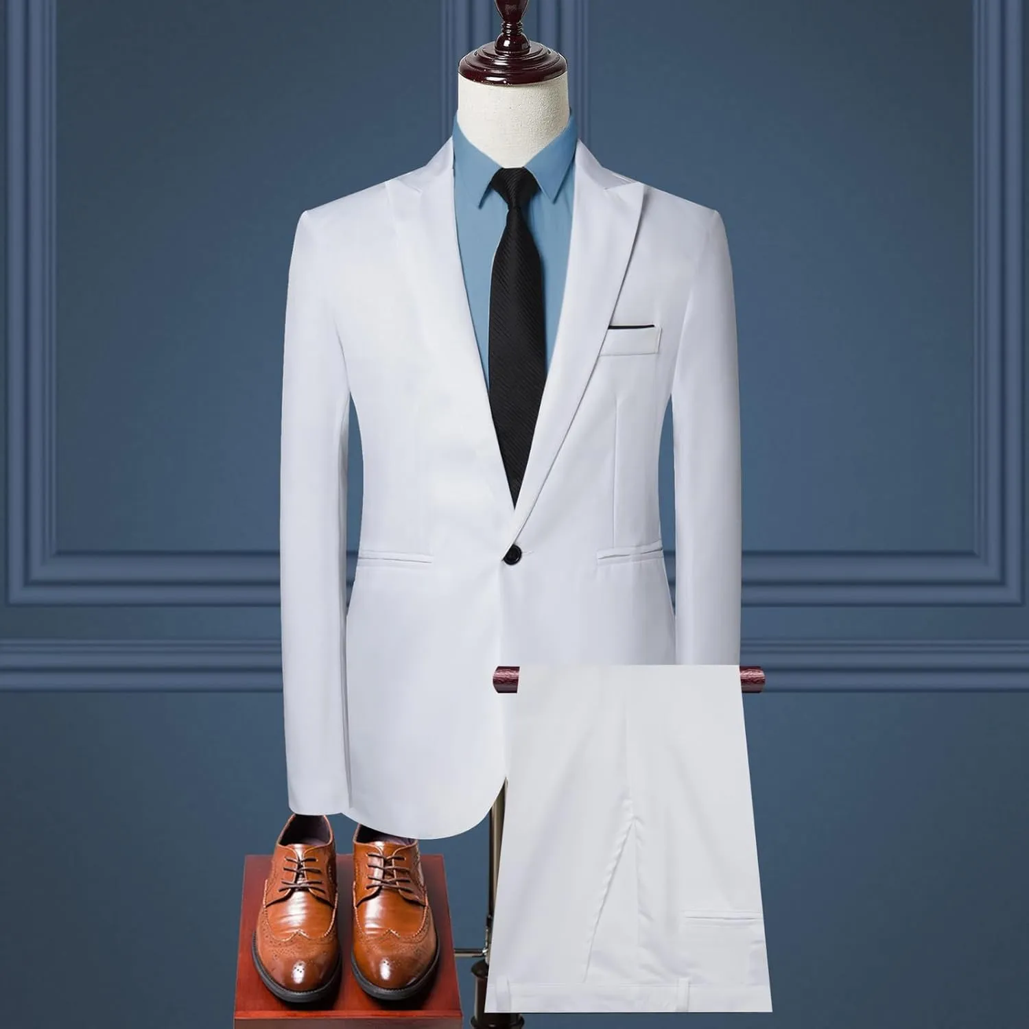 Slim Fit Tuxedo Blazer and Pants for Wedding Prom, 2 Piece Suit for Men, One Button Blazer Jacket Vest Pants