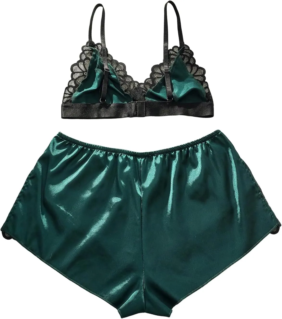 SOLY HUX Women's Contrast Lace Satin Lingerie Set Bra and Shorts Pajama Sets
