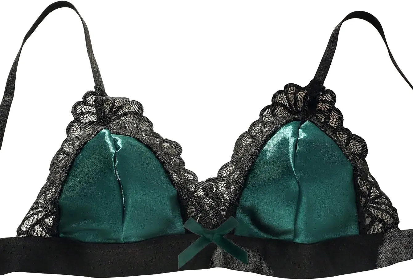 SOLY HUX Women's Contrast Lace Satin Lingerie Set Bra and Shorts Pajama Sets