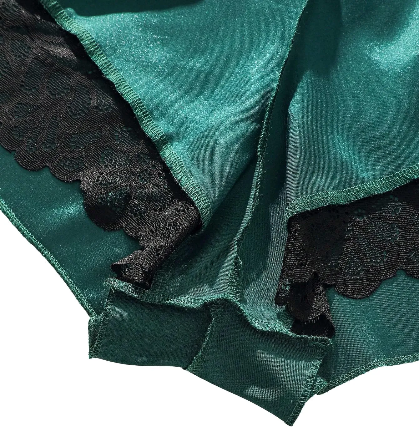 SOLY HUX Women's Contrast Lace Satin Lingerie Set Bra and Shorts Pajama Sets