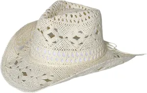 Straw Cowboy Hats Ventilated Hollow Round Foldable Sun Hats for Women Summer Western Cowgirl Beach Hat Photo Prop
