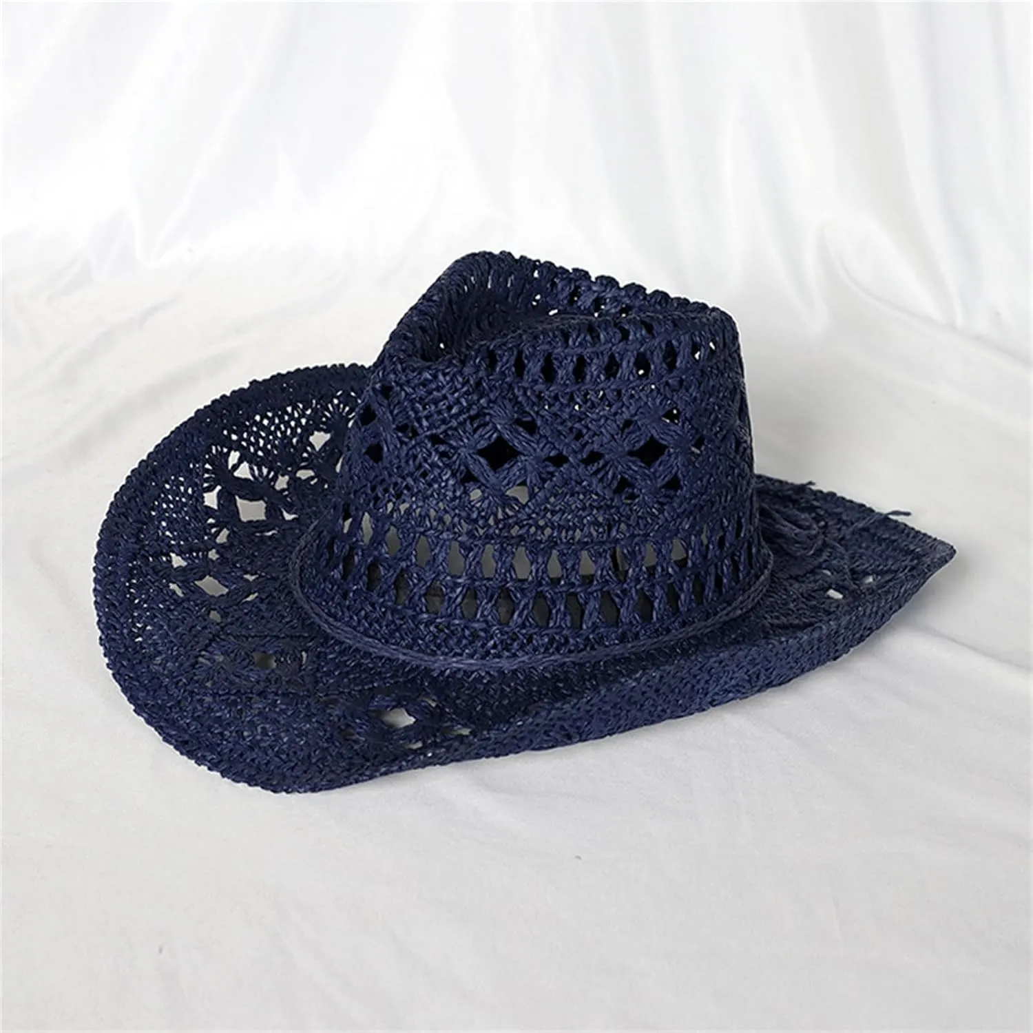 Straw Cowboy Hats Ventilated Hollow Round Foldable Sun Hats for Women Summer Western Cowgirl Beach Hat Photo Prop