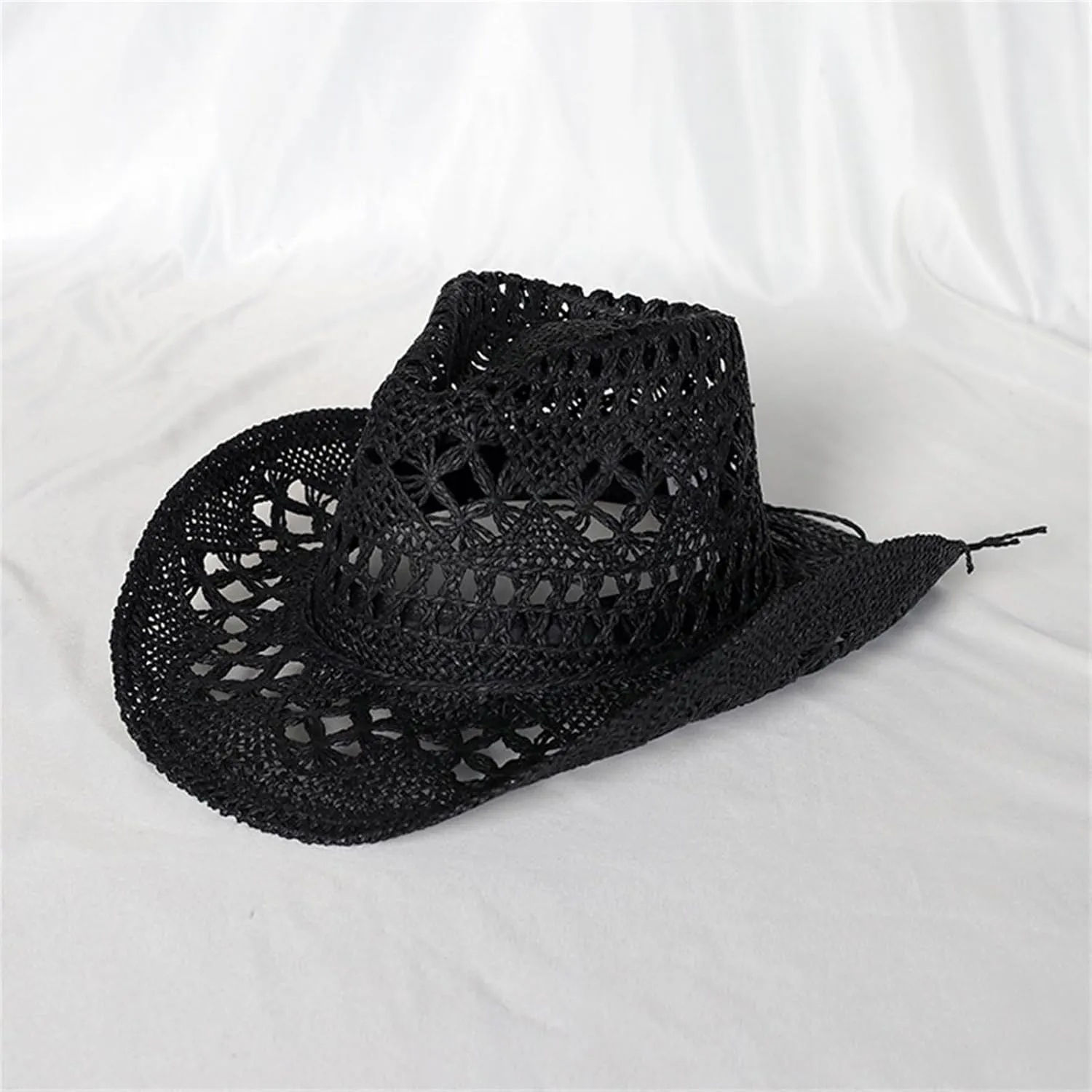 Straw Cowboy Hats Ventilated Hollow Round Foldable Sun Hats for Women Summer Western Cowgirl Beach Hat Photo Prop