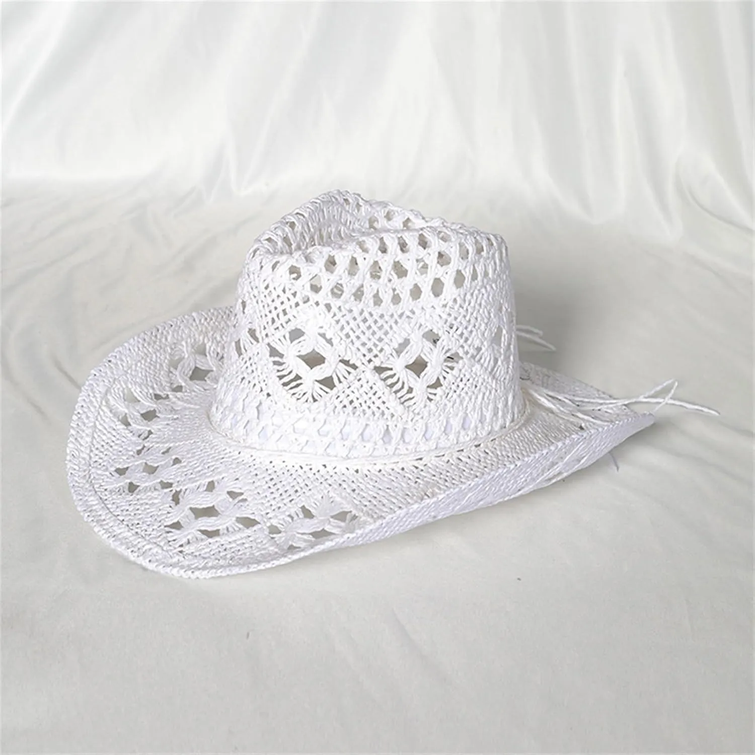 Straw Cowboy Hats Ventilated Hollow Round Foldable Sun Hats for Women Summer Western Cowgirl Beach Hat Photo Prop