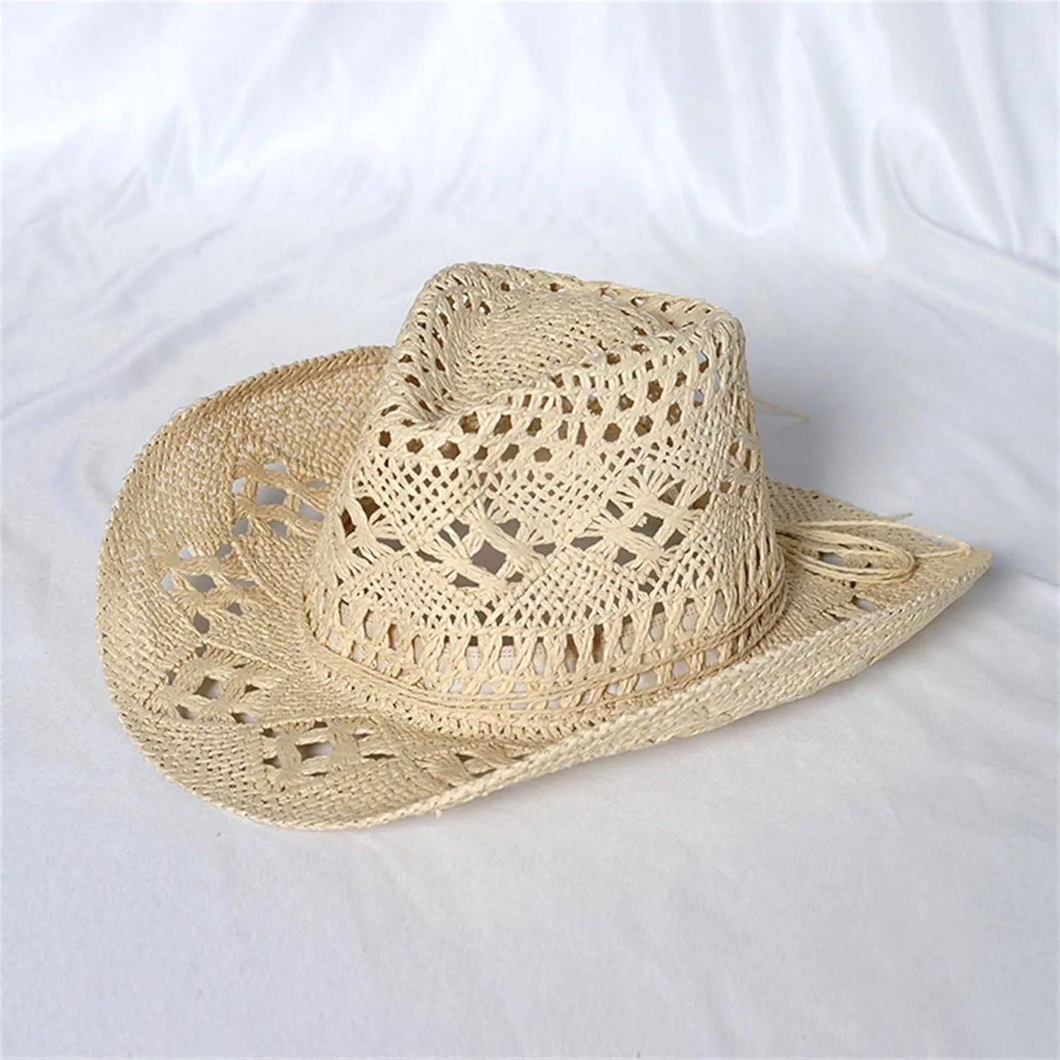 Straw Cowboy Hats Ventilated Hollow Round Foldable Sun Hats for Women Summer Western Cowgirl Beach Hat Photo Prop