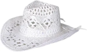 Straw Cowboy Hats Ventilated Hollow Round Foldable Sun Hats for Women Summer Western Cowgirl Beach Hat Photo Prop