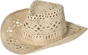 Straw Cowboy Hats Ventilated Hollow Round Foldable Sun Hats for Women Summer Western Cowgirl Beach Hat Photo Prop