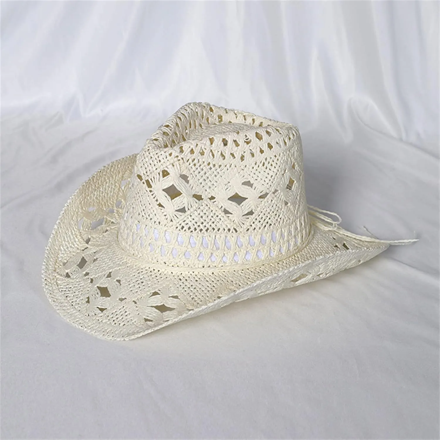 Straw Cowboy Hats Ventilated Hollow Round Foldable Sun Hats for Women Summer Western Cowgirl Beach Hat Photo Prop