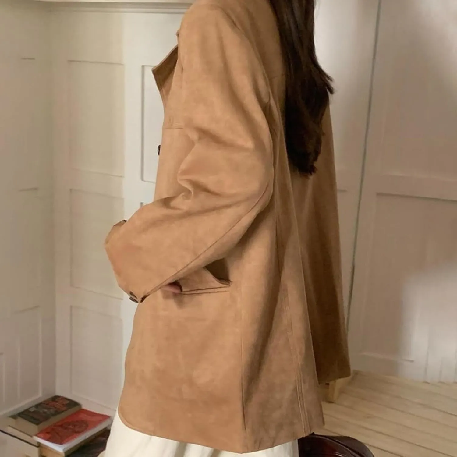 Suede Jackets Womens Y2k Faux Leather Outerwear Jacket Fall Winter Fashion 2025 Trendy Old Money Plus Size Blazers