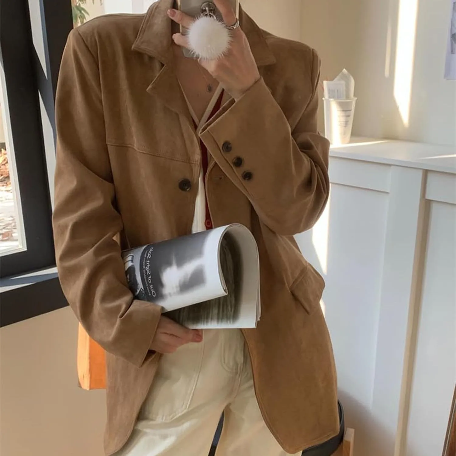 Suede Jackets Womens Y2k Faux Leather Outerwear Jacket Fall Winter Fashion 2025 Trendy Old Money Plus Size Blazers