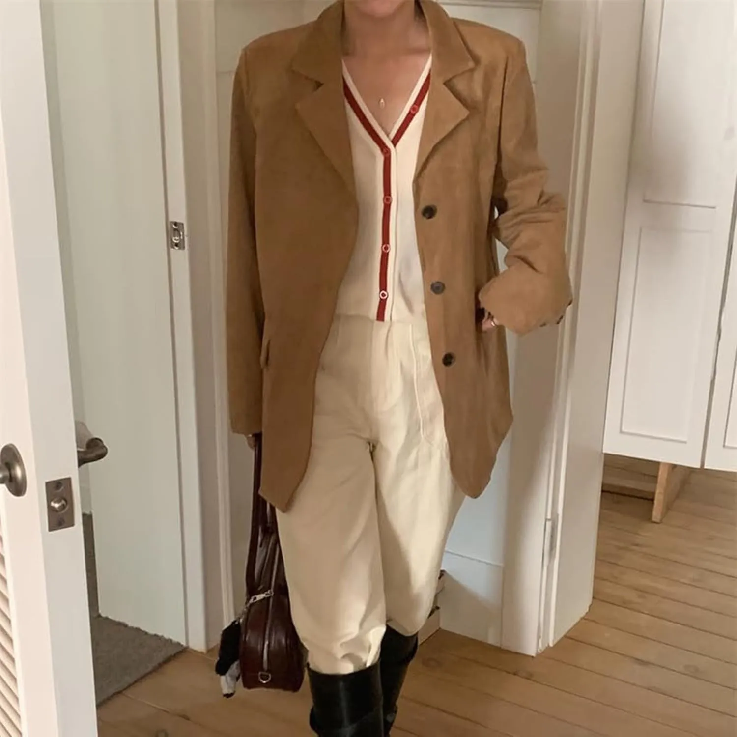Suede Jackets Womens Y2k Faux Leather Outerwear Jacket Fall Winter Fashion 2025 Trendy Old Money Plus Size Blazers