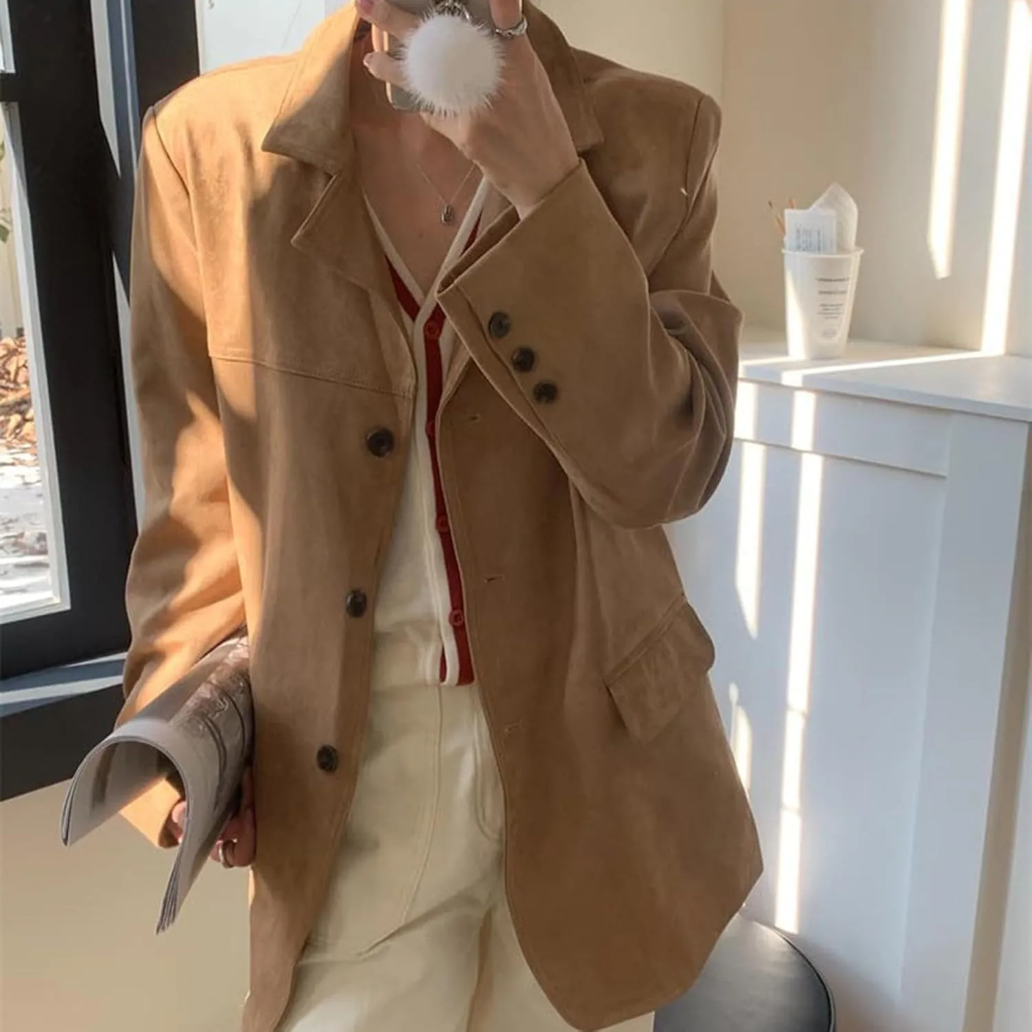 Suede Jackets Womens Y2k Faux Leather Outerwear Jacket Fall Winter Fashion 2025 Trendy Old Money Plus Size Blazers
