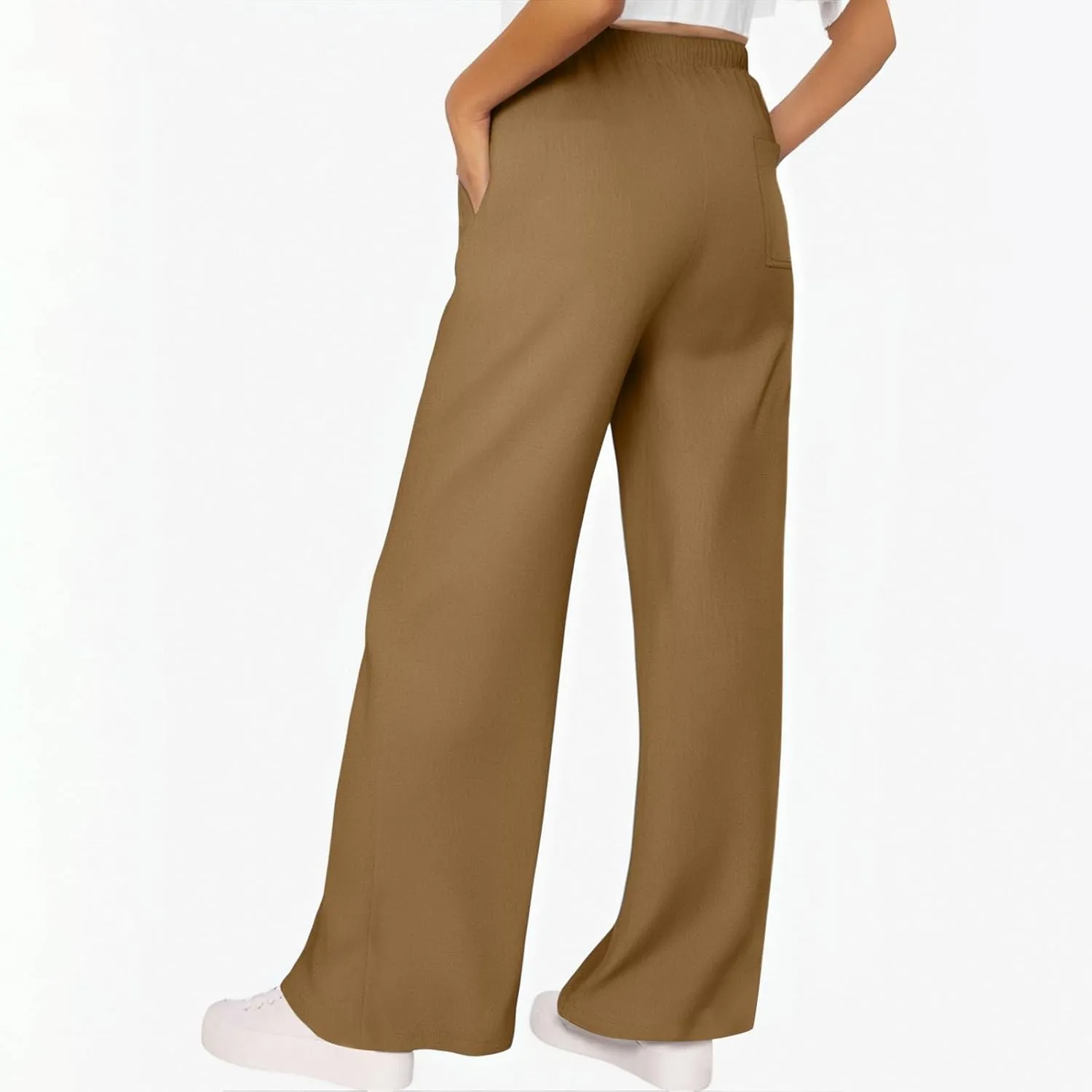 Summer Pants for Women 2025 Elastic High Waisted Wide Leg Pants Beach Vacation Cover Up Lounge Pants with Pockets